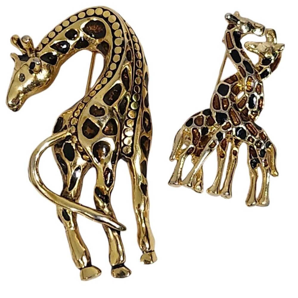 VTG Giraffe Brooch Pin Gold Tone Jewelry Animal Safari Lapel Bag Statement Set